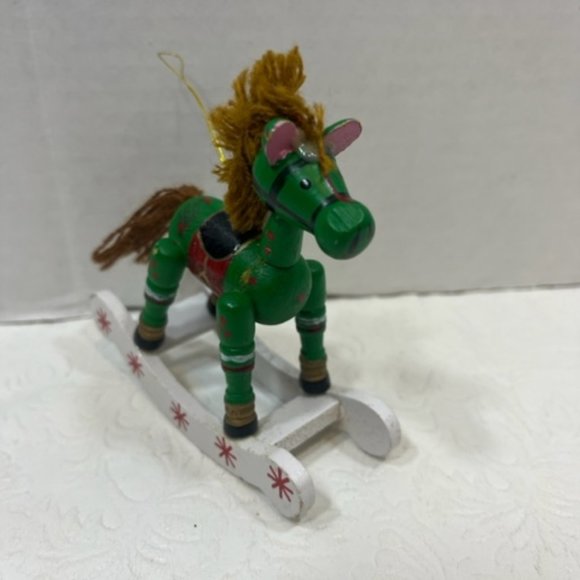 VTG Wooden Hand Painted Rocking Horse Hanging Christmas Tree Ornament 4" - Picture 5 of 10